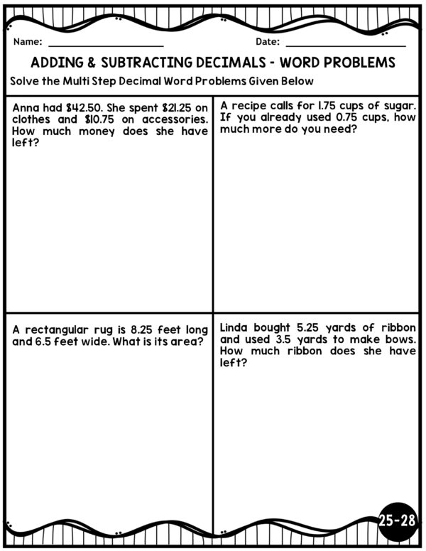 Addition and Subtraction Real-Life Decimal Word Problems | Math Practice for Grades 4-6 - Image 4