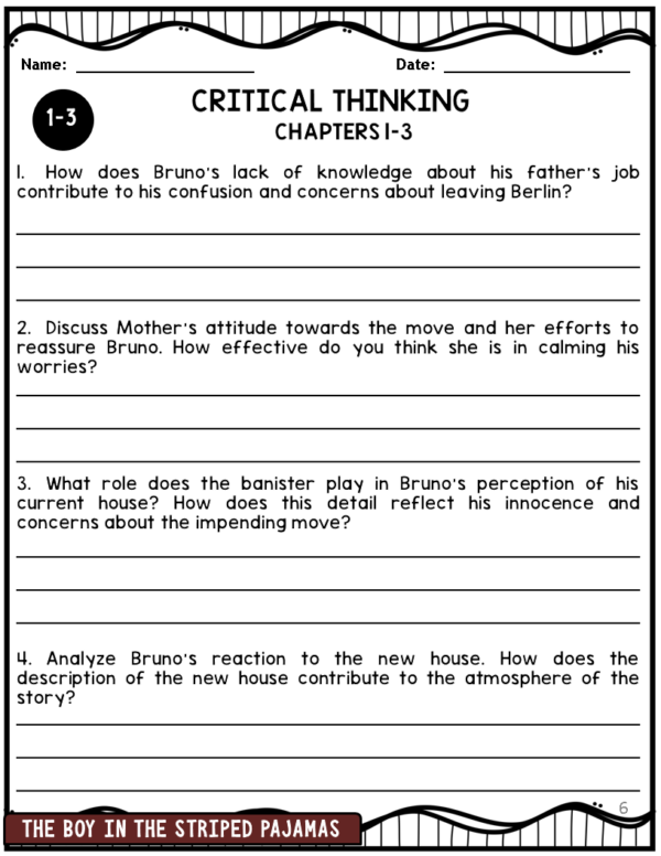 The Boy in Striped Pajama Novel Study Unit | Comprehension Questions, Vocabulary Words, and Prompts Book Study - Image 3